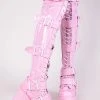 Demonia CAMEL-305 Baby Pink Holo Thigh High Boots (Au Stock)