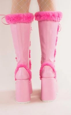 Demonia CAMEL-311 Baby Pink/Hot Pink Fluffy Boots (Au Stock) Shoes