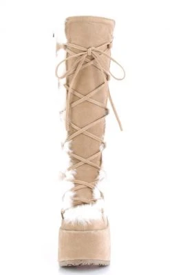 Demonia Shoes CAMEL-311 Camel Fluffy Faux Suede Boots