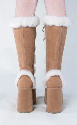 Demonia Shoes CAMEL-311 Camel Fluffy Faux Suede Boots
