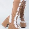 Demonia Shoes CAMEL-311 Camel Fluffy Faux Suede Boots