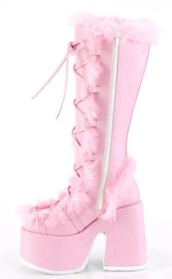 Demonia CAMEL-311 Pastel Pink Fluffy Boots Shoes