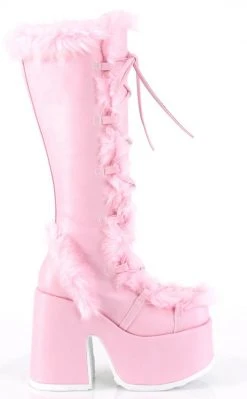 Demonia CAMEL-311 Pastel Pink Fluffy Boots Shoes