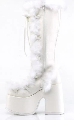 Demonia CAMEL-311 White Vegan Leather Boots