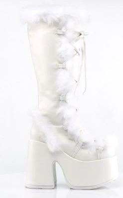 Demonia CAMEL-311 White Vegan Leather Boots