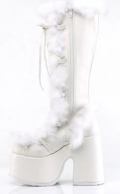 Demonia CAMEL-311 White Vegan Leather Boots (Last Pair: Size 9)