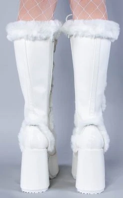 Demonia CAMEL-311 White Vegan Leather Boots (Last Pair: Size 9)