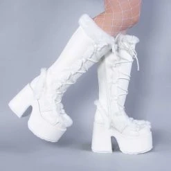 Demonia CAMEL-311 White Vegan Leather Boots (Last Pair: Size 9)