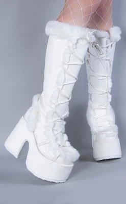 Demonia CAMEL-311 White Vegan Leather Boots (Last Pair: Size 9)