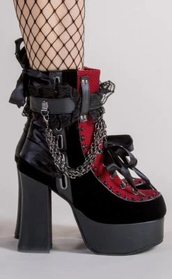 Demonia CHARADE-110 Black/Red Velvet Boots Shoes 10 Demonia CHARADE-110 Black/Red Velvet Boots Shoes