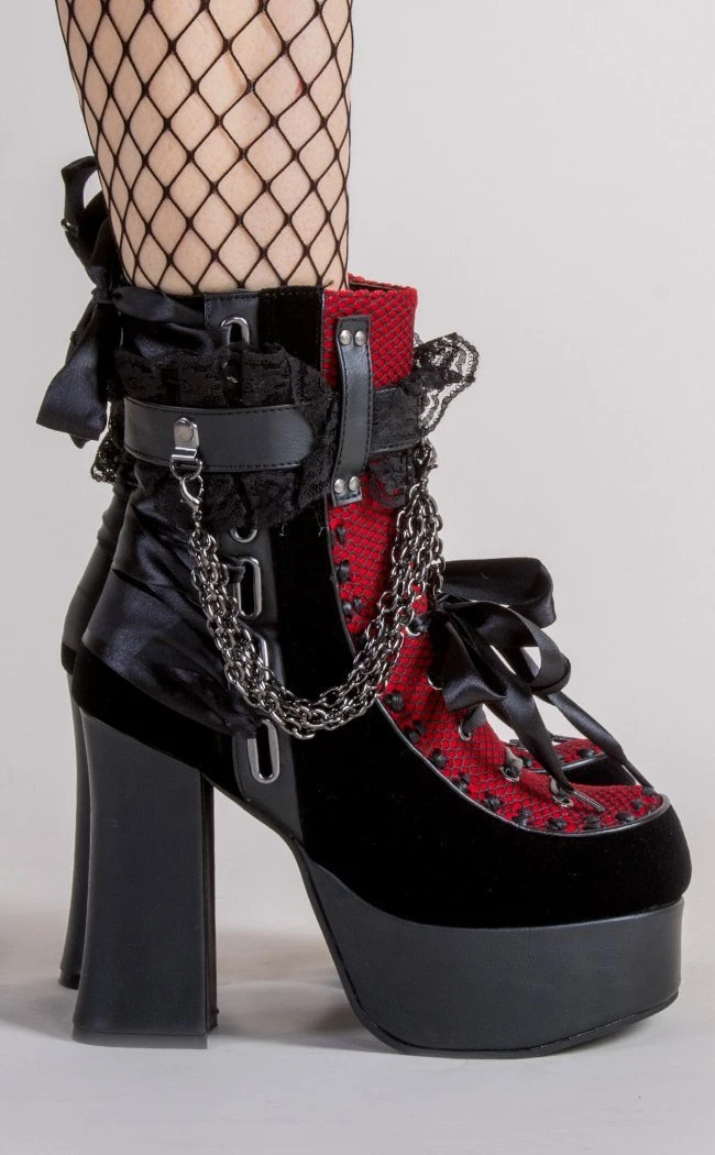 Demonia CHARADE-110 Black/Red Velvet Boots Shoes 6 Demonia CHARADE-110 Black/Red Velvet Boots Shoes