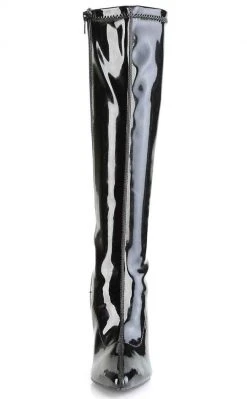 Pleaser CLASSIQUE-2000 Black Stretch Patent Knee Boots Pole Shoes
