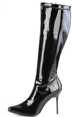 Pleaser CLASSIQUE-2000 Black Stretch Patent Knee Boots Pole Shoes