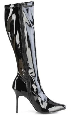 Pleaser CLASSIQUE-2000 Black Stretch Patent Knee Boots Pole Shoes