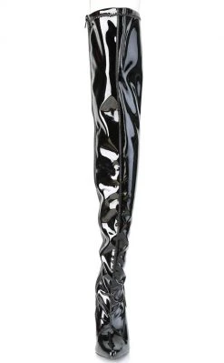 Pleaser CLASSIQUE-3000 Black Patent Thigh High Boots Pole Shoes