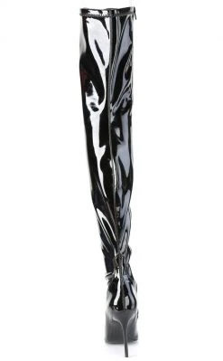 Pleaser CLASSIQUE-3000 Black Patent Thigh High Boots Pole Shoes