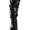 Pleaser COURTLY-3011 Black Sequin Thigh High Boots