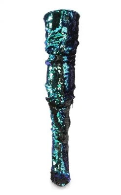Pleaser COURTLY-3011 Green Iridescent Sequin Thigh High Boots Pole Shoes