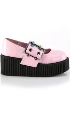 Demonia CREEPER-230 Baby Pink Holo Mary Janes