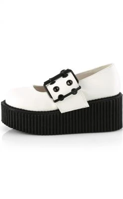 Demonia Shoes CREEPER-230 White Vegan Mary Janes