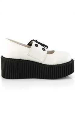 Demonia Shoes CREEPER-230 White Vegan Mary Janes