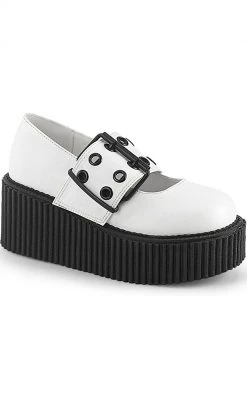 Demonia Shoes CREEPER-230 White Vegan Mary Janes