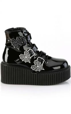 Demonia Shoes CREEPER-260 Black Patent Creeper Boots