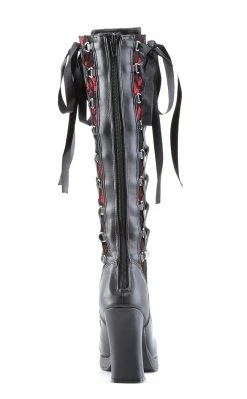 Demonia Shoes CRYPTO-106 Black & Red Lace Knee High Boots