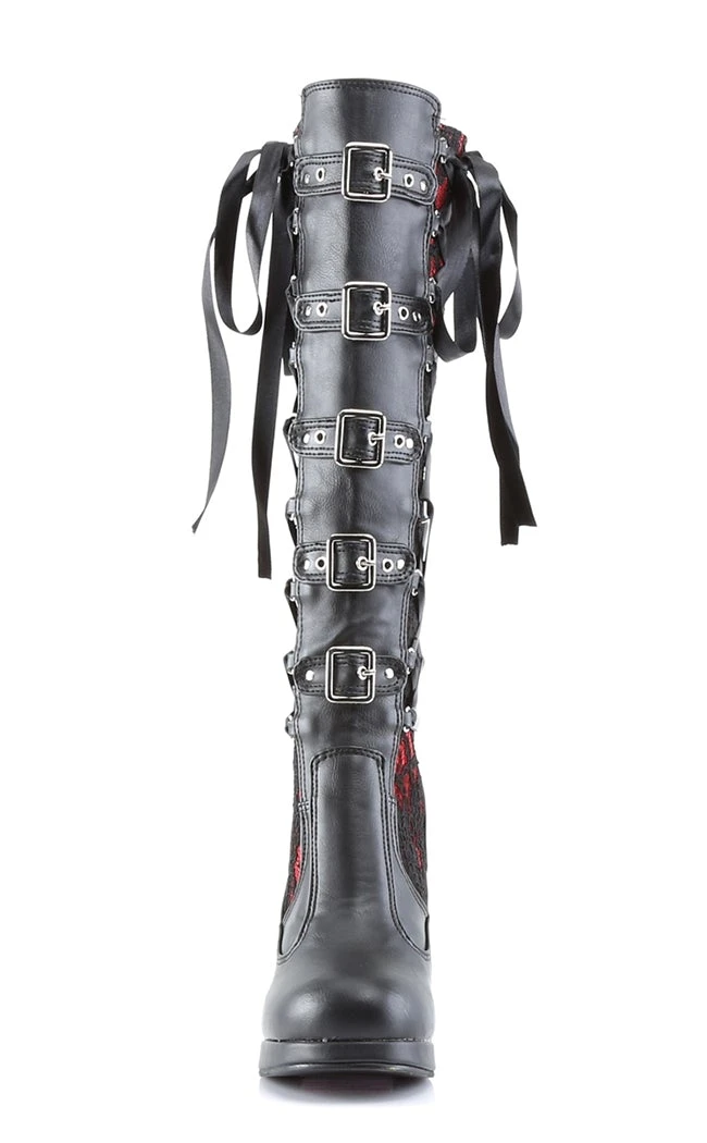 Demonia Shoes CRYPTO-106 Black & Red Lace Knee High Boots 5 Demonia Shoes CRYPTO-106 Black & Red Lace Knee High Boots