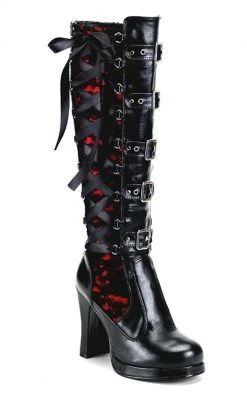 Demonia Shoes CRYPTO-106 Black & Red Lace Knee High Boots 9 Demonia Shoes CRYPTO-106 Black & Red Lace Knee High Boots