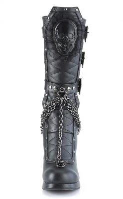Demonia Shoes CRYPTO-67 Black Quilted Knee High Boots