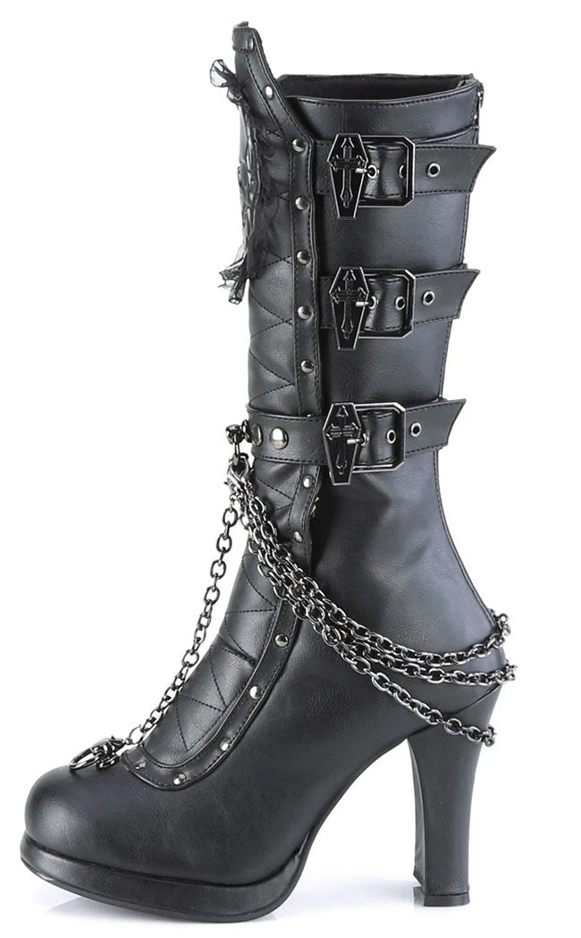 Demonia Shoes CRYPTO-67 Black Quilted Knee High Boots 5 Demonia Shoes CRYPTO-67 Black Quilted Knee High Boots