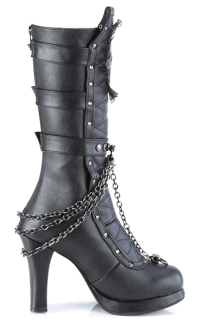Demonia Shoes CRYPTO-67 Black Quilted Knee High Boots 7 Demonia Shoes CRYPTO-67 Black Quilted Knee High Boots