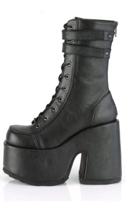 Demonia Camel-250 Black Vegan Platform Boots Shoes