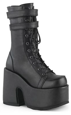 Demonia Camel-250 Black Vegan Platform Boots Shoes