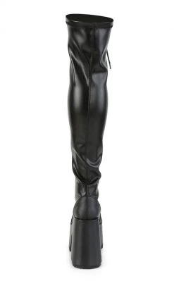 Demonia Camel-300 Black Matte Vegan Thigh High Boots Shoes