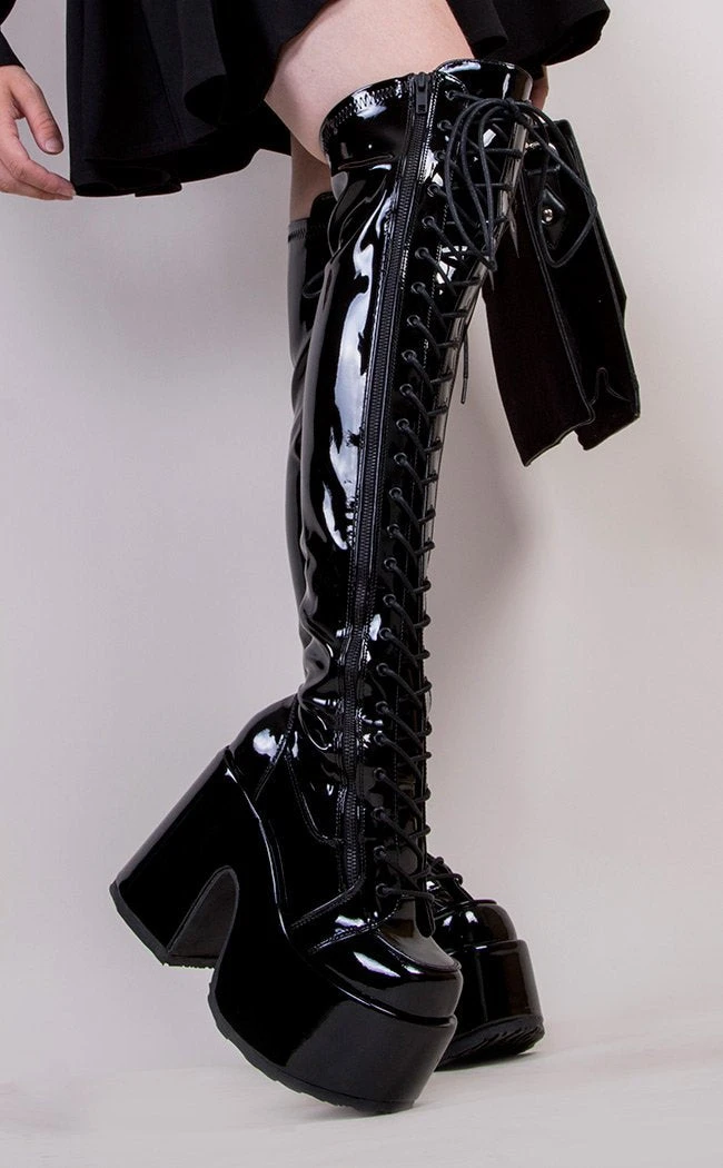 Demonia Camel-300 Black Patent Thigh High Boots (AU Stock) 3 Demonia Camel-300 Black Patent Thigh High Boots (AU Stock)