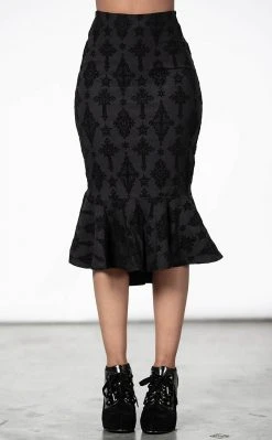 Killstar Candence Flocked Midi Skirt Clothing 10 Killstar Candence Flocked Midi Skirt Clothing