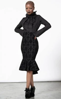 Killstar Candence Flocked Midi Skirt Clothing