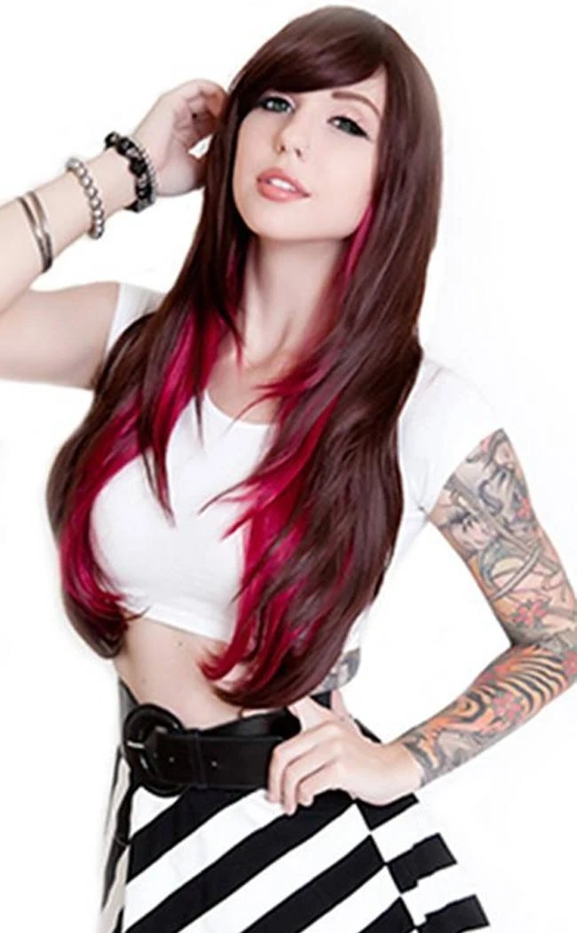 Rockstar Wigs Chocolate & Burgundy Downtown Girl Wig 4 Rockstar Wigs Chocolate & Burgundy Downtown Girl Wig