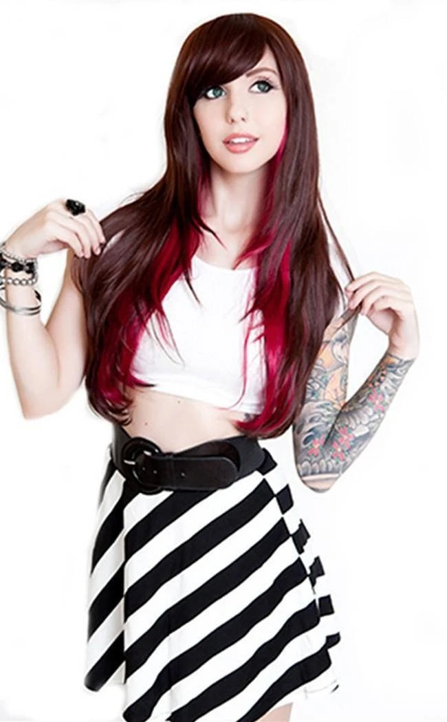 Rockstar Wigs Chocolate & Burgundy Downtown Girl Wig 3 Rockstar Wigs Chocolate & Burgundy Downtown Girl Wig