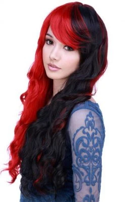Rockstar Wigs Classic Wavy Long Black/Red Wig Beauty