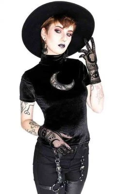 Restyle Clothing Crescent Mesh Velvet Top