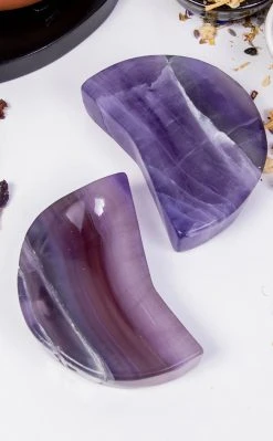 Crystals Crescent Moon Bowl | Rainbow Fluorite Witchcraft