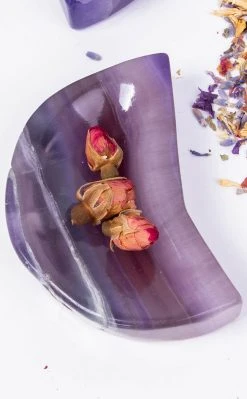 Crystals Crescent Moon Bowl | Rainbow Fluorite Witchcraft