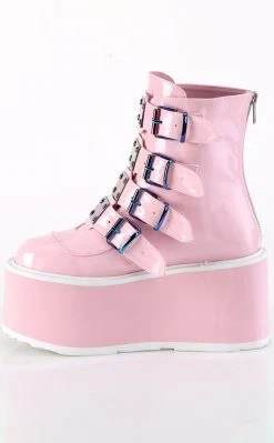 Demonia Shoes DAMNED-105 Baby Pink Holo Flatform Ankle Boots