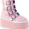 Demonia Shoes DAMNED-105 Baby Pink Holo Flatform Ankle Boots