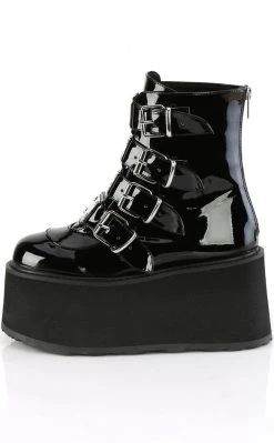 Demonia DAMNED-105 Black Patent Flatform Ankle Boots Shoes