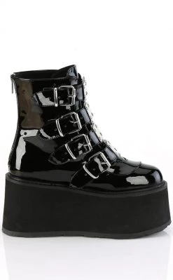 Demonia DAMNED-105 Black Patent Flatform Ankle Boots Shoes