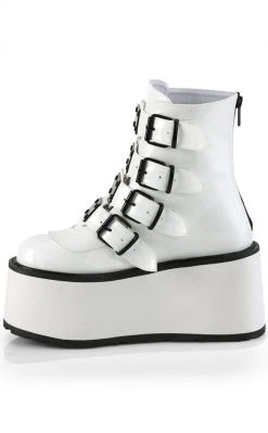 Demonia DAMNED-105 White Holo Flatform Ankle Boots